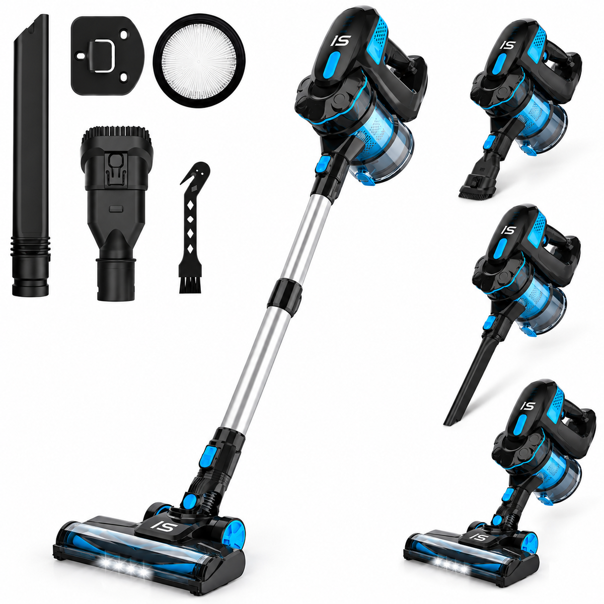 IS V770 Cordless Handheld Vacuum Cleaner 6-in-1 20KPa Powerful Lightweight Stick Vacuum Flexible LED Headlights for Carpet Bed